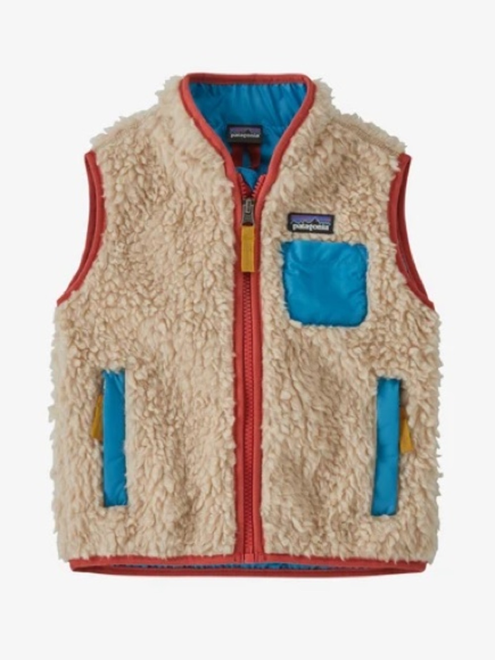 EUC Patagonia Fleece Retro X Kids Vest 4T in natural and blue OP 150